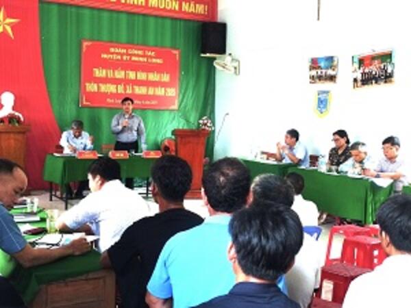 Thường trực Huyện ủy gặp mặt với cán bộ, đảng viên và Nhân dân thôn Thượng Đố, xã Thanh An năm 2025.